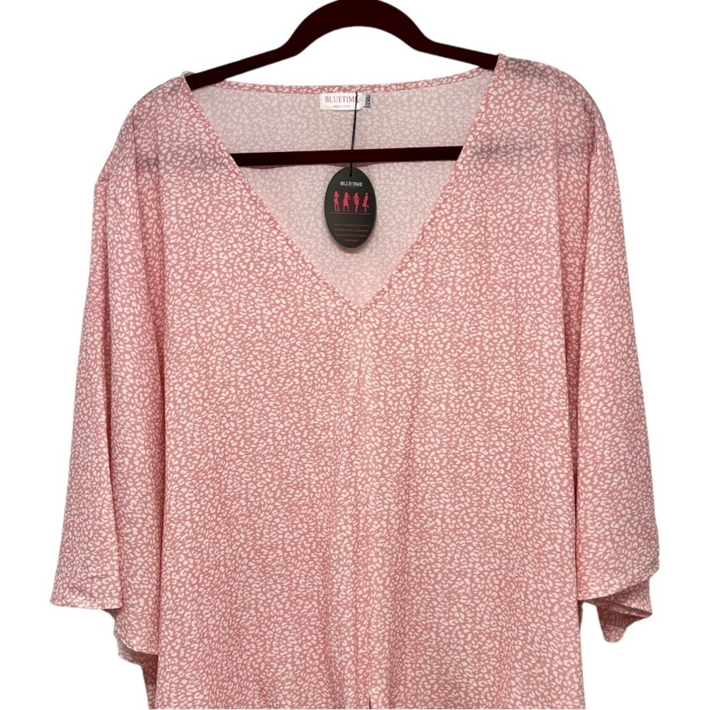 Bluetime NEW Pink & White Print V Neck 3/4 Sleeve Tie Front Top Women’s 2XL - Picture 4 of 9